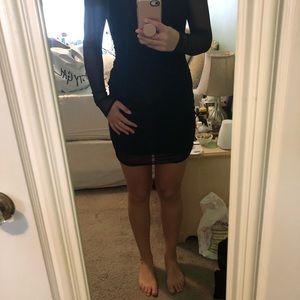 mesh behavior ruched bodycon dress